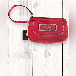 Vintage Guess Pouch Wristlet Wallet Zipper Closure Silver Accents Small Bag NWT